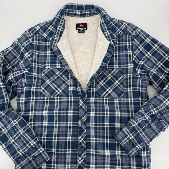 Quicksilver blue plaid button up jacket with sherpa liner - Picture 3 of 7